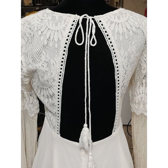 Womens Size Small Boho Hippie Fairy Cottagecore Flare Sleeve Mini Dress White - Picture 12 of 16